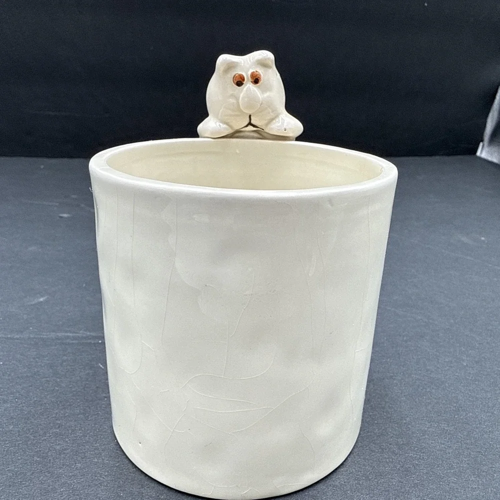 Vintage Catnap Mug Retired Fitz and Floyd 1977 Cat Peek Handle Fish in Bottom